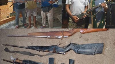Polsek Sanggar Terima 4 Pucuk Senpira Laras panjang Yang di Serahkan Secara Sukarela Oleh Warga