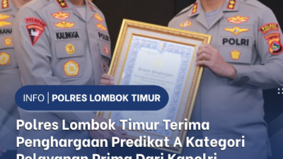 Kapolres Lombok Timur Raih Penghargaan Pelayanan Prima Predikat A dari Kapolri